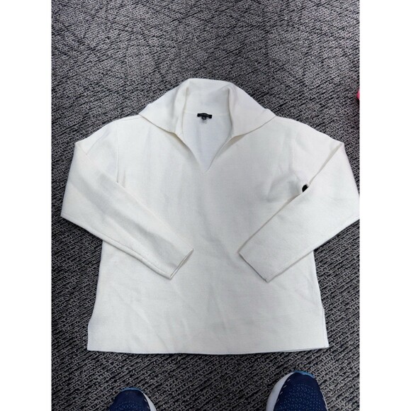 Talbots Sweater  Ivory Johnny Collar V-neck Classic Preppy Nautical S Wool Blend - Picture 9 of 10